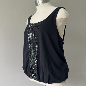 J Crew Heirloom black bubble blouson waist silky sequin tank